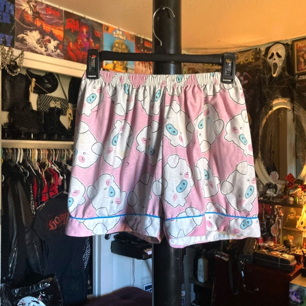 Pink & White Pajama Shorts w/ Cute Little Pigs
